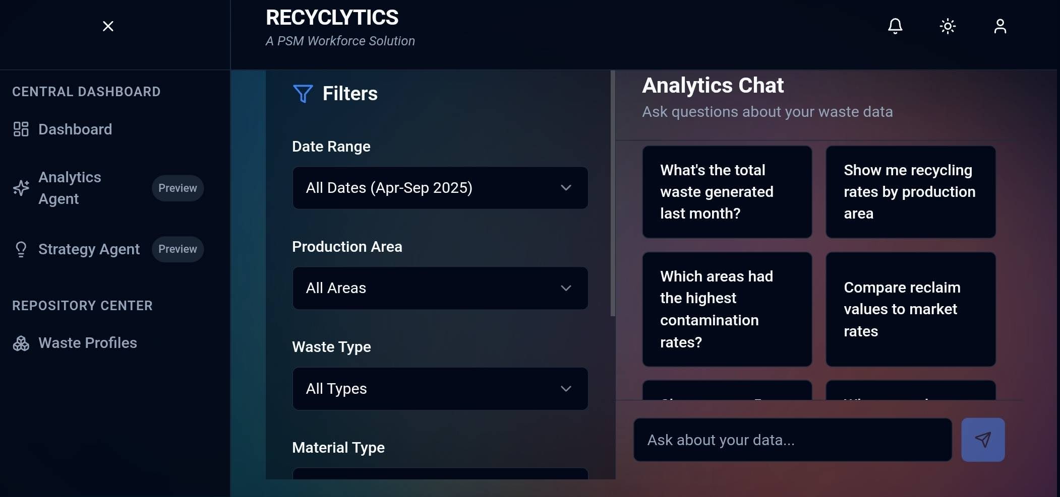 Recyclitics AI-powered waste intelligence dashboard interface